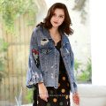 Spring 2019 new embroidered denim jacket long-sleeved jacket sequined ripped denim women coat